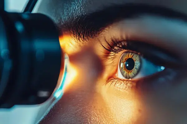 Retina specialist examining detailed retinal scan to evaluate eye health and vision function
