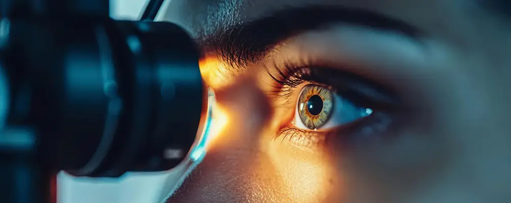 Retina specialist examining detailed retinal scan to evaluate eye health and vision function